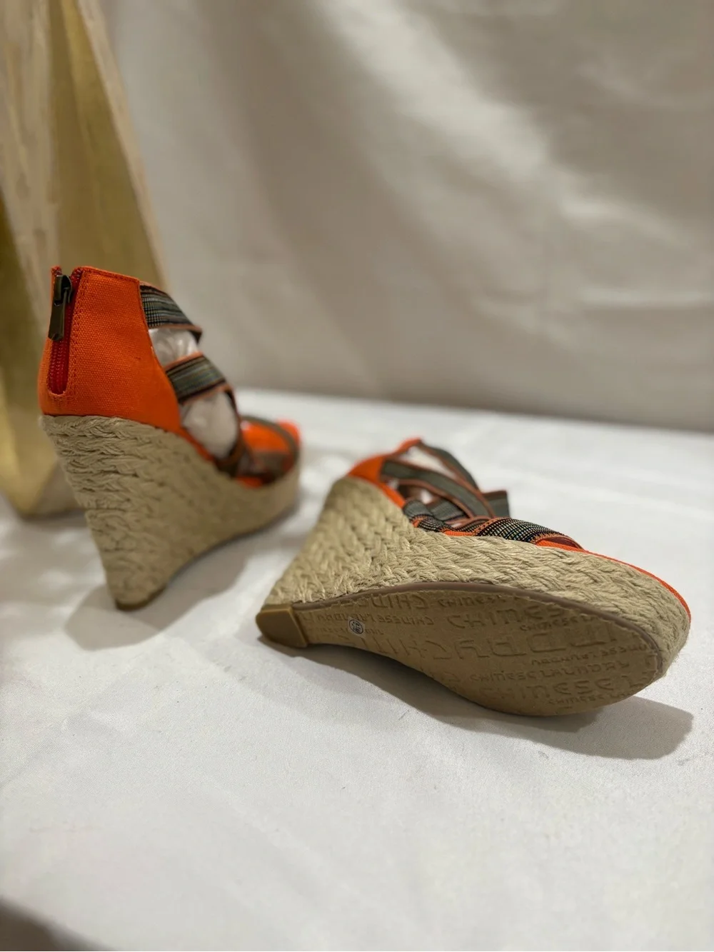 Chinese Laundry Orange and Olive Woven Espadrille Platform Sandals